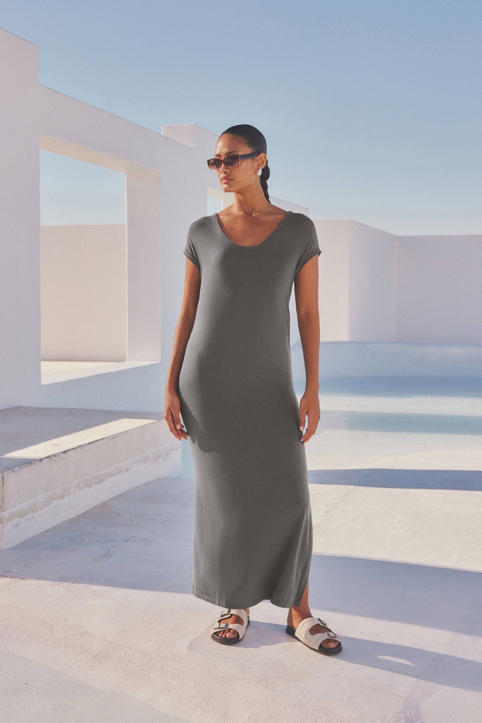 Grey Jersey Maxi Summer Dress - Image 1 of 6