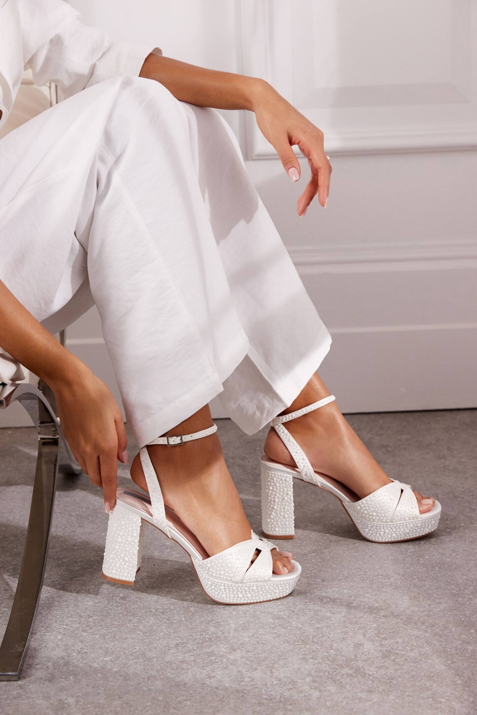 Ivory Forever Comfort® Wedding Pearl Platform Bridal Ivory Sandals - Image 1 of 9