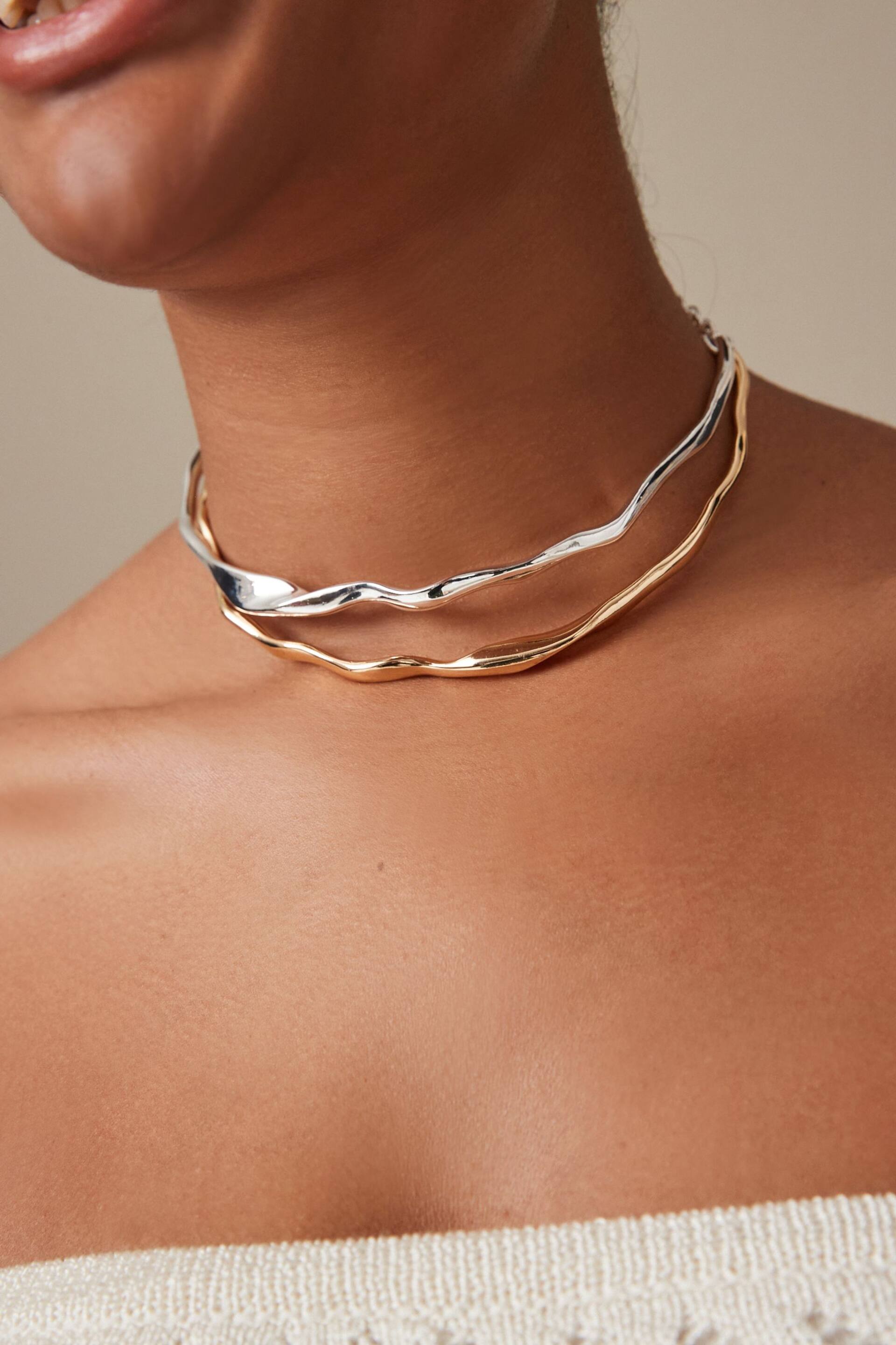 Gold/Silver Tone Wavy Torque Choker 2 Pack - Image 1 of 4
