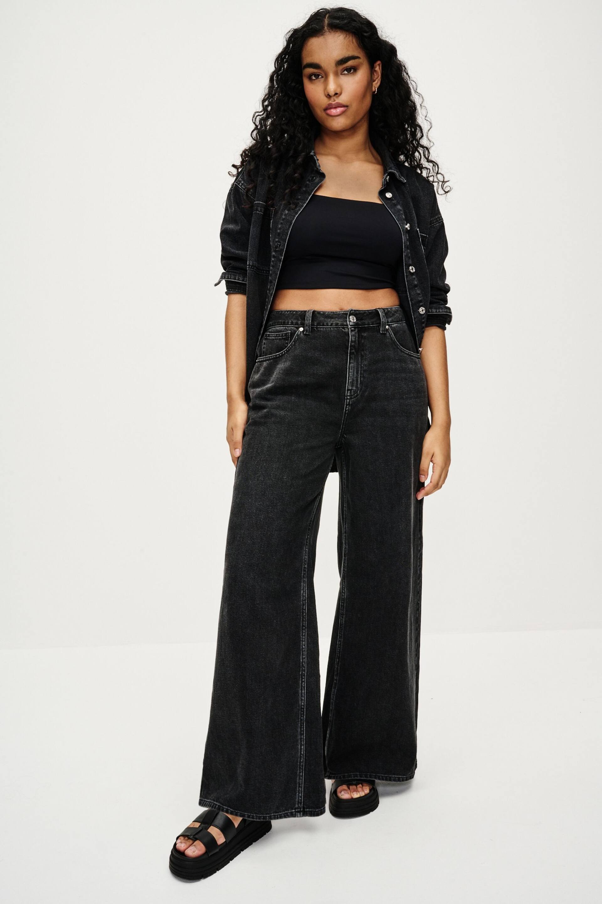 Washed Black Wide Leg Jeans - Image 1 of 6