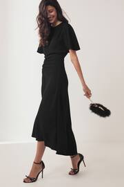 Black Short Sleeve Ruched Midi Dress - Image 1 of 6