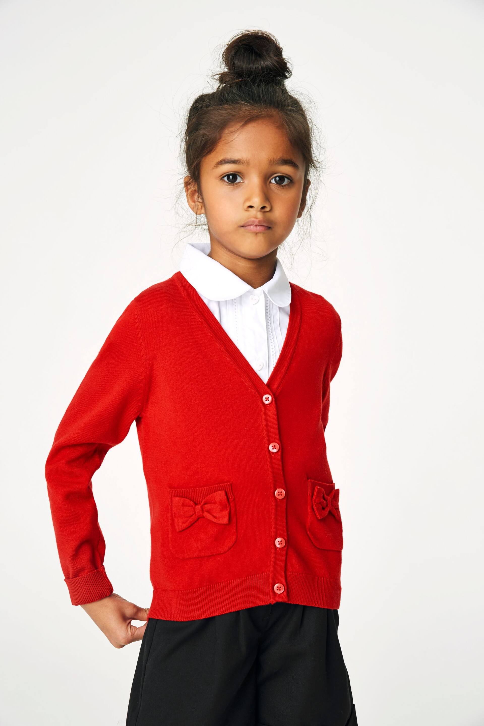 Red Cotton Rich Bow Pocket School Cardigan (3-16yrs) - Image 1 of 7