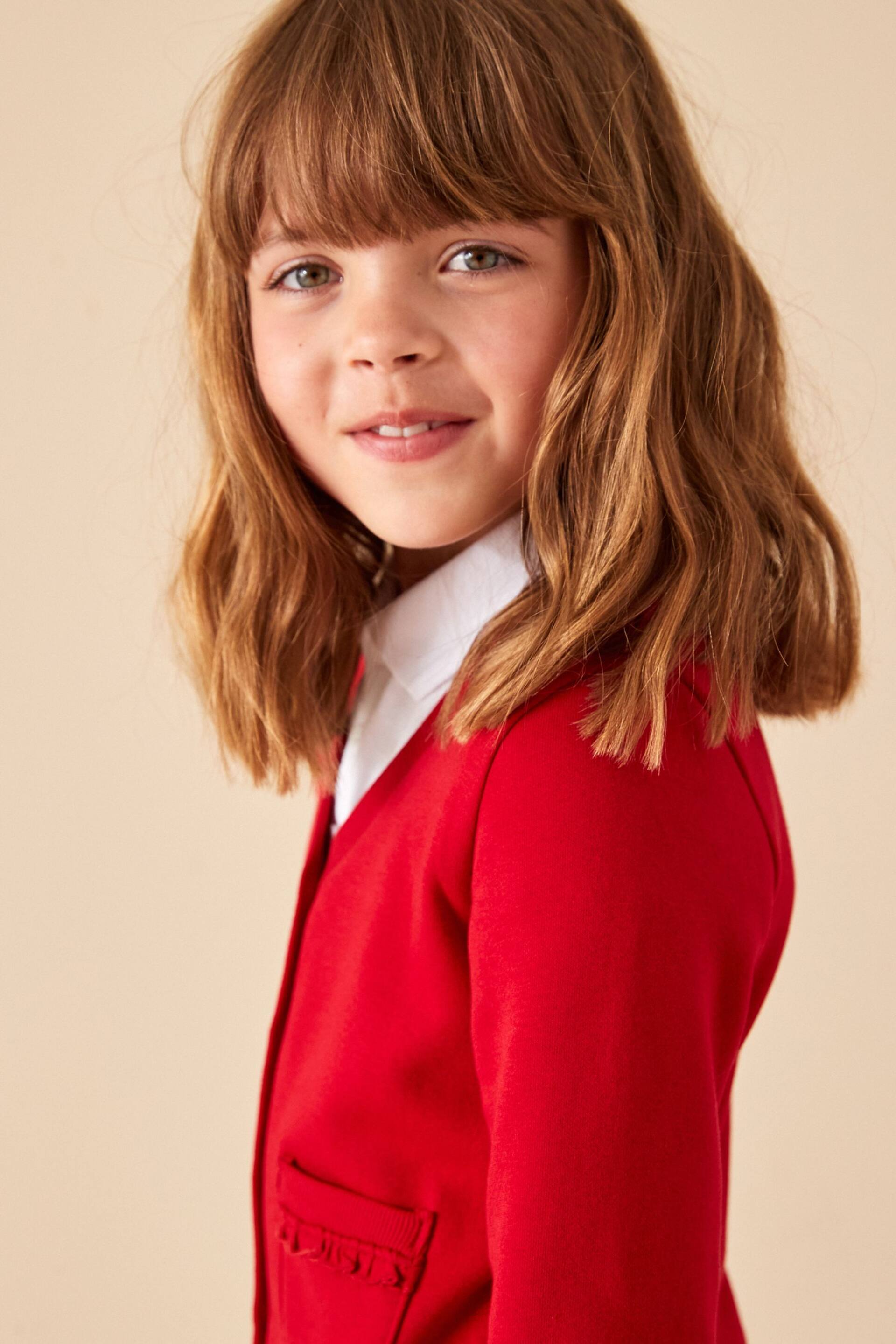 Red Cotton Rich Frill Pocket Jersey School Cardigan (3-16yrs) - Image 3 of 7