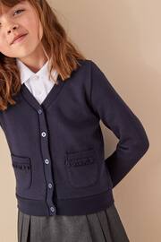 Navy Blue Cotton Rich Frill Pocket Jersey School Cardigan (3-16yrs) - Image 1 of 5