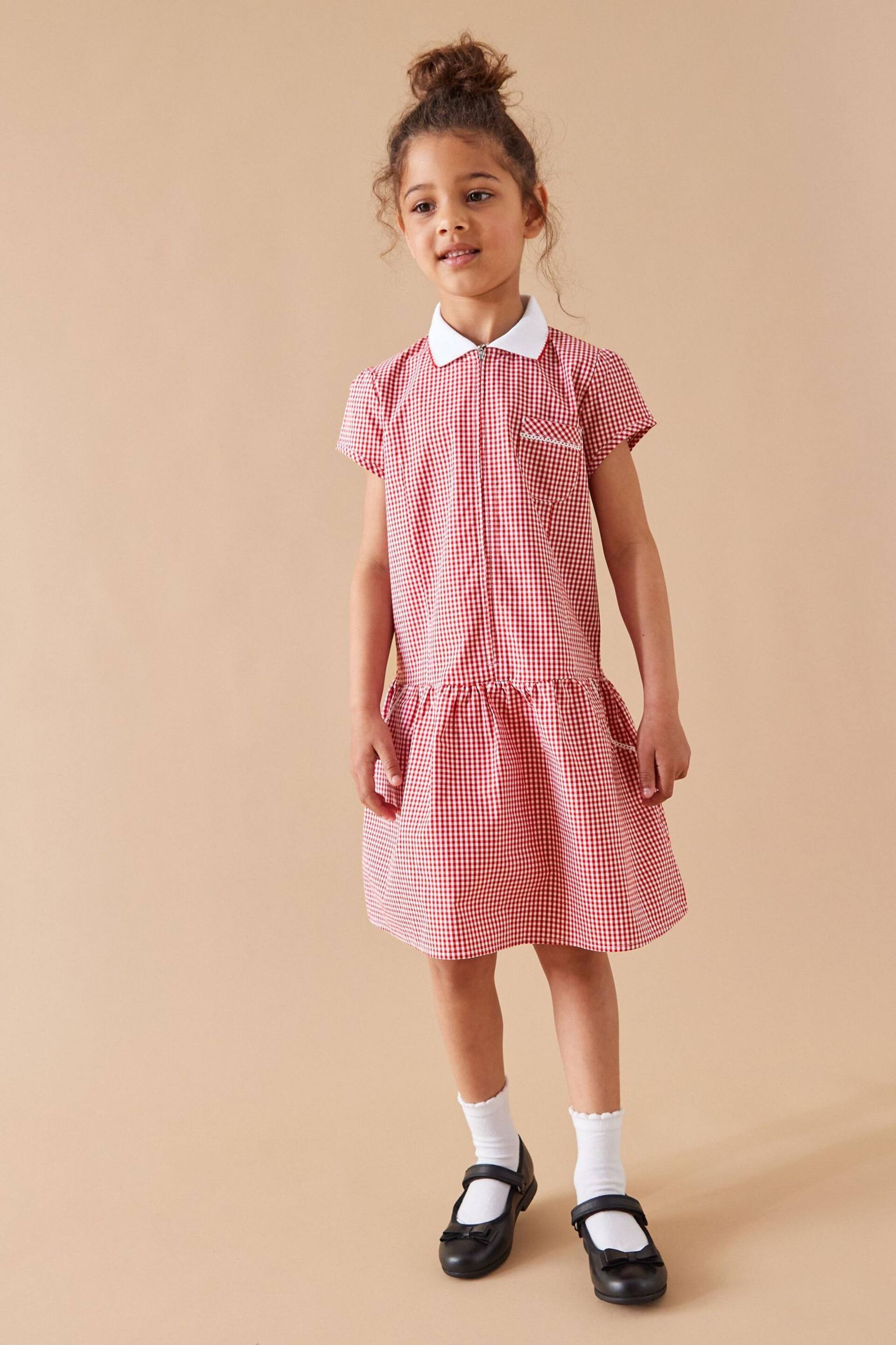 Red Cotton Rich School Gingham Zip Dress (3-14yrs) - Image 2 of 6