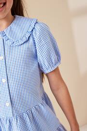 Blue Cotton Rich School Gingham Tiered Pretty Collar Dress (3-14yrs) - Image 4 of 7