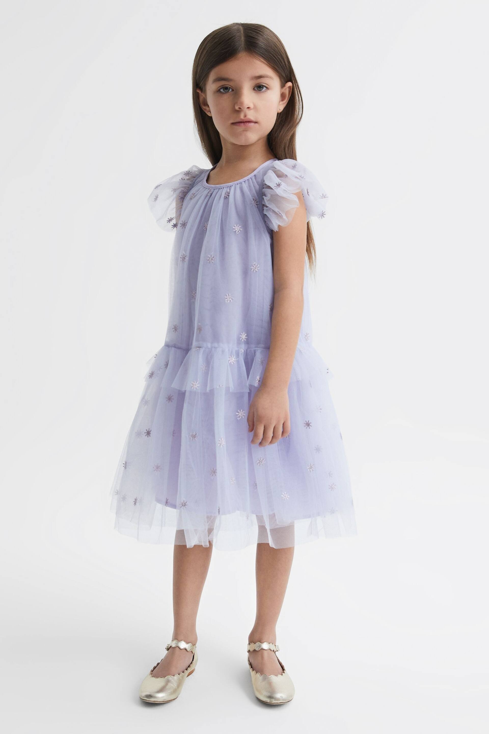 Reiss Lilac Fifi Senior Tulle Embroidered Dress - Image 1 of 6