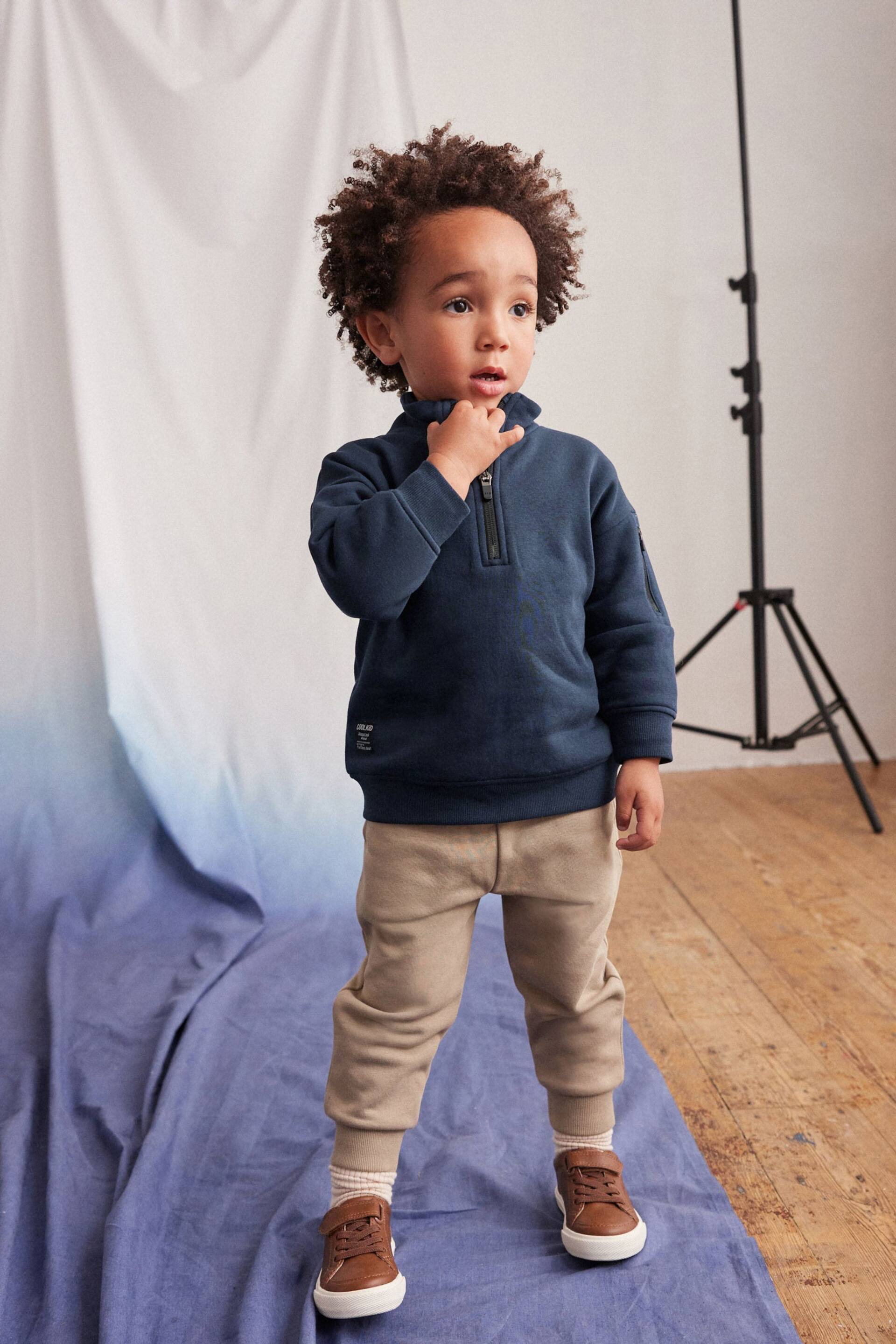 Blue/ stone Funnel Neck Sweatshirt and Jogger Set (3mths-7yrs) - Image 1 of 8