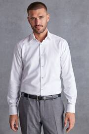White Herringbone Signature Trimmed Single Cuff Shirt - Image 1 of 7