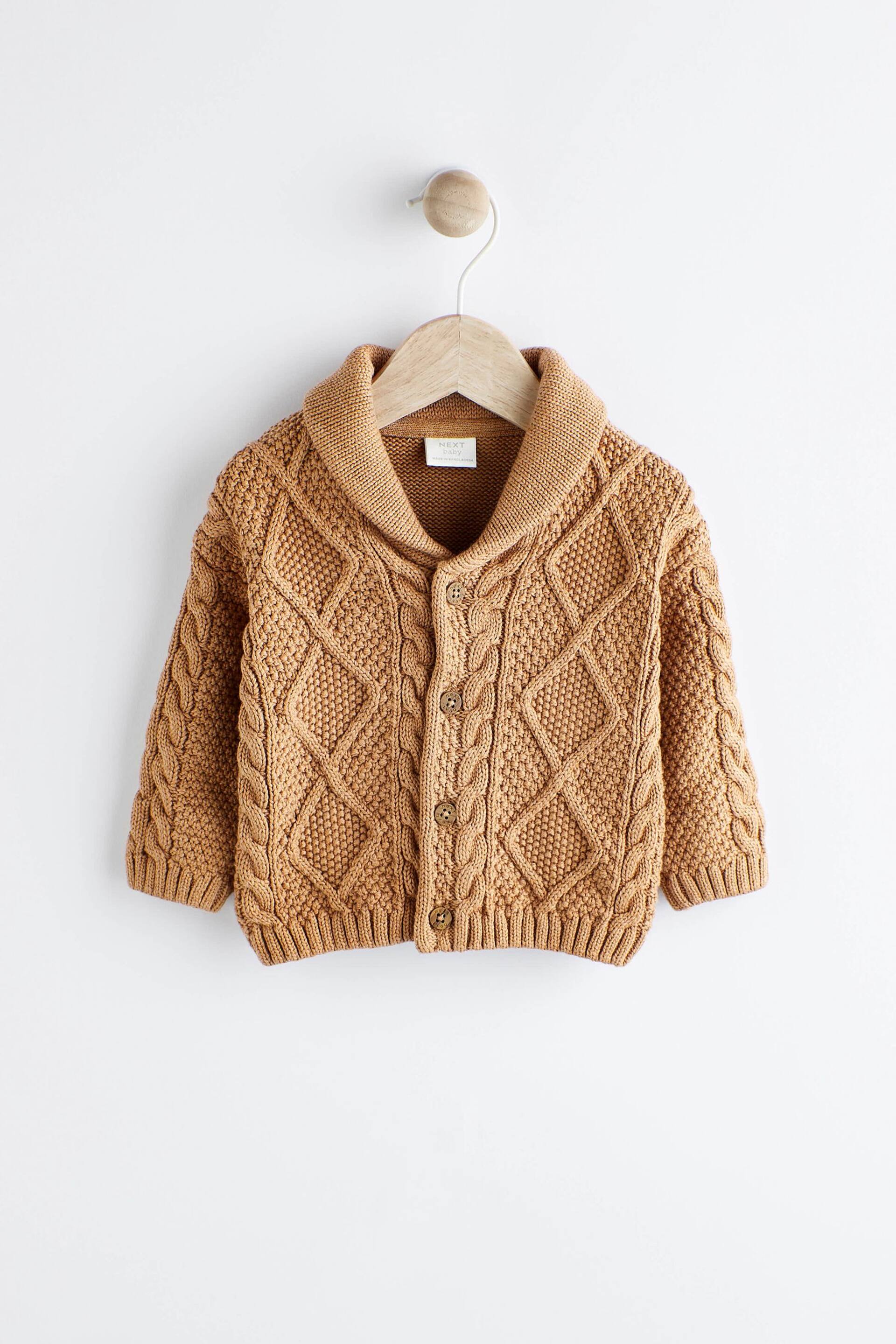 Tan Brown Cable Knitted Baby Cardigan (0mths-2yrs) - Image 1 of 7