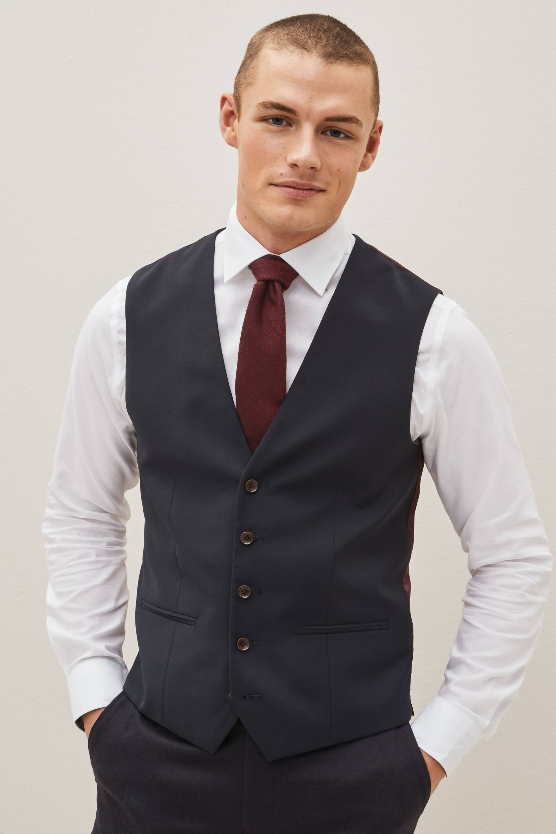 Navy Blue Signature Tollegno Wool Suit Waistcoat - Image 1 of 4