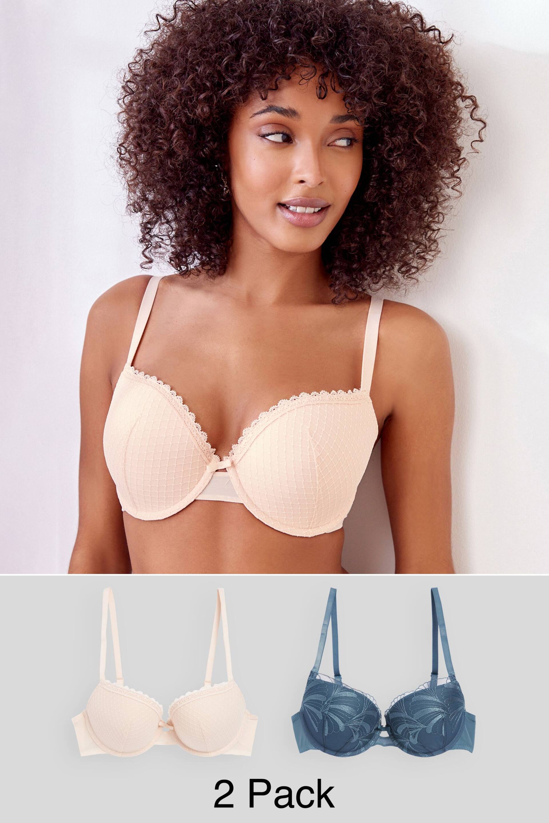 Blue/Nude Pad Balcony Embroidered Bras 2 Pack - Image 1 of 12