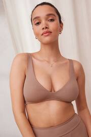 self. Mink Brown Ribbed Non Wire Plunge Pull-On Crop Bra - Image 1 of 7