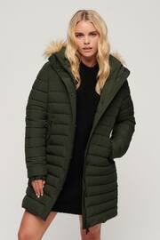 Superdry Green Fuji Hooded Mid Length Puffer Coat - Image 1 of 5