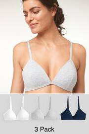 Navy Blue/Grey Marl/White Pad Non Wire First Bras 3 Pack - Image 1 of 12