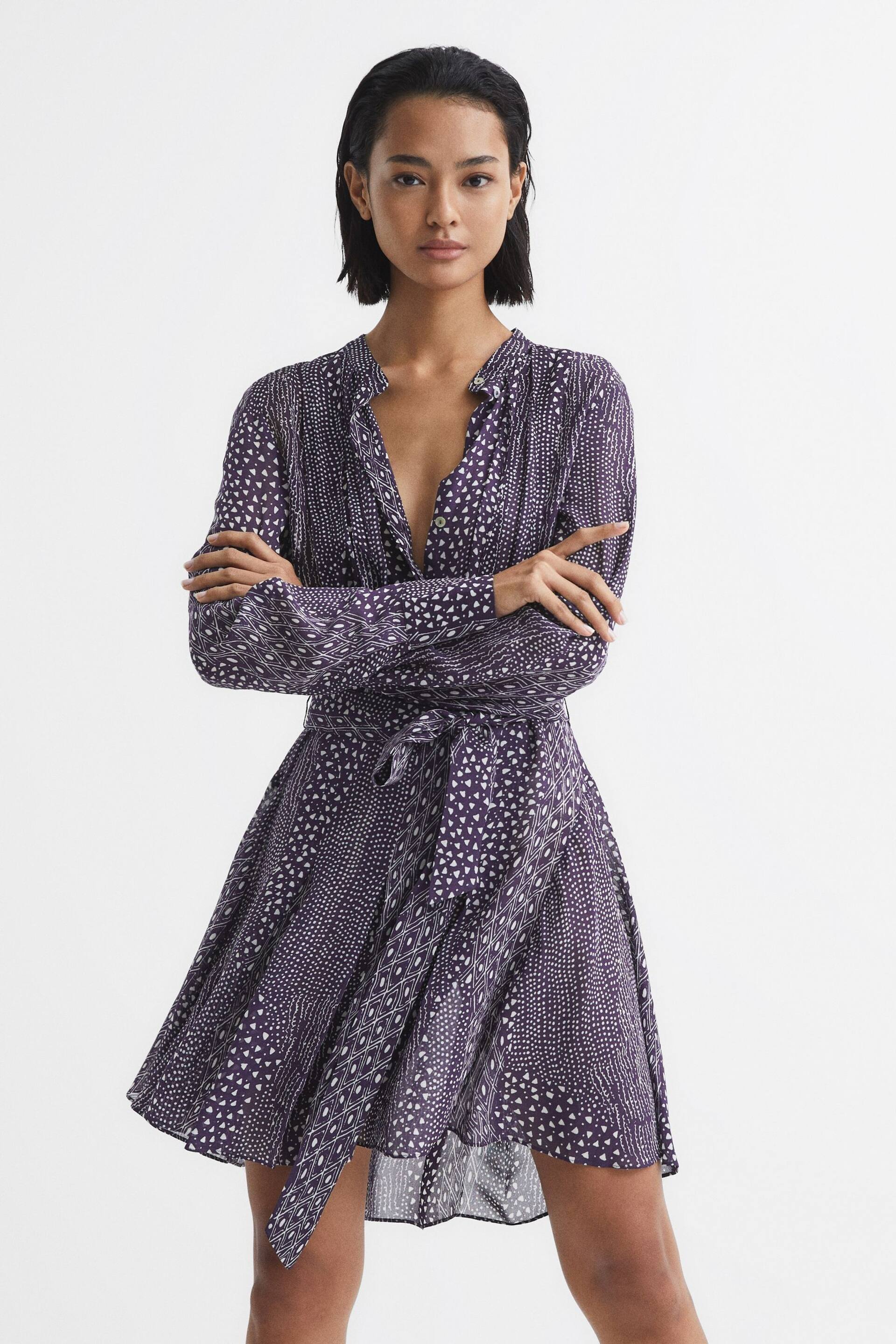 Reiss Purple Luella Printed Mini Dress - Image 1 of 8