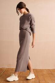 Neutral Taupe Textured Rib Slit Back Cosy Knit Midi Skirt - Image 1 of 7