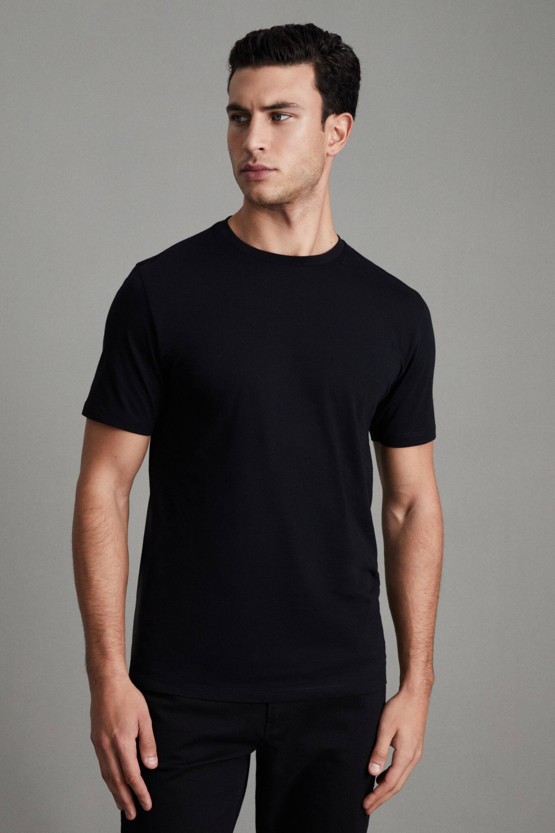 Reiss Black Bless Marl Crew Neck T-Shirt - Image 1 of 8