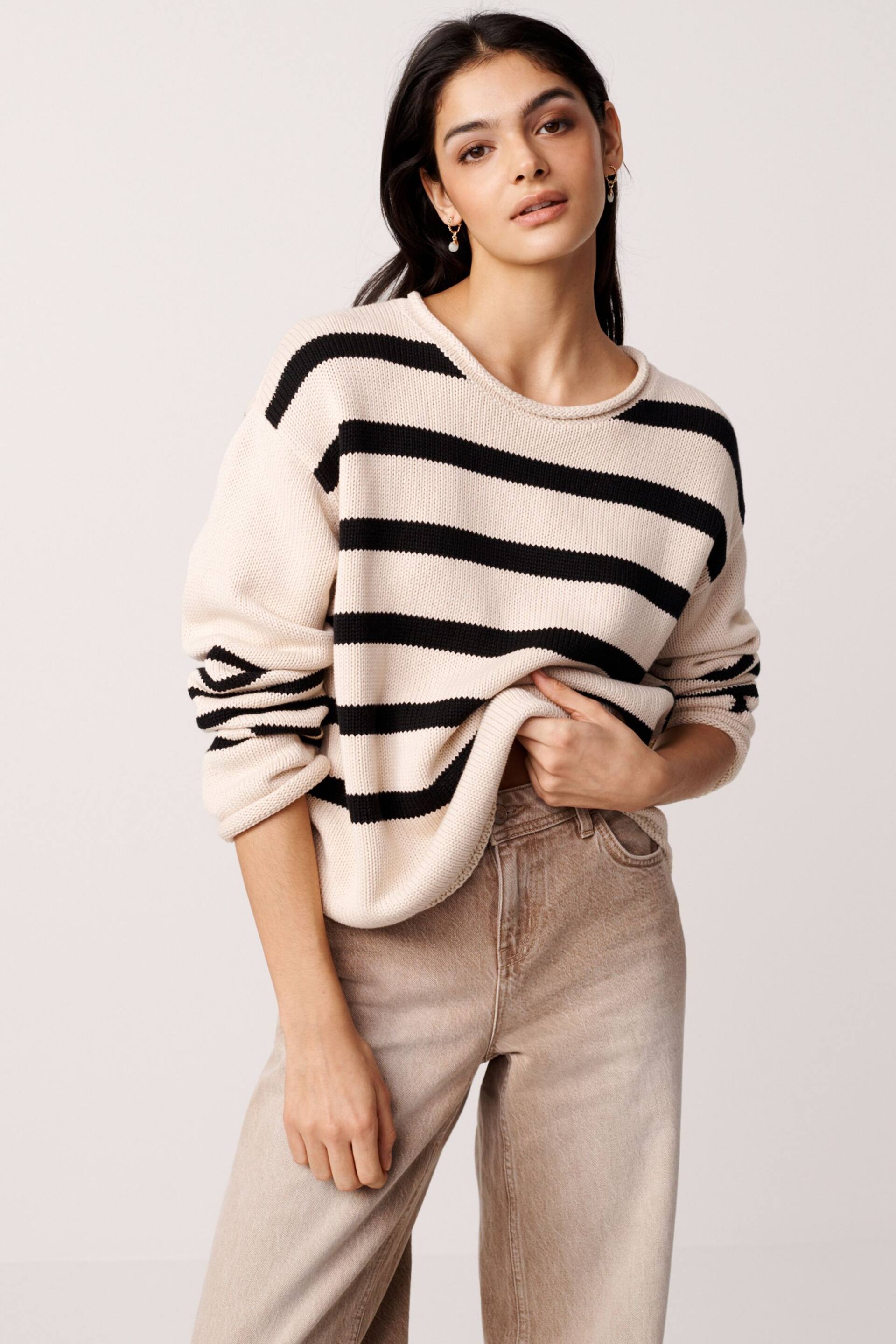 Neutral Brown 100% Cotton Stripe Jumper - Image 1 of 6