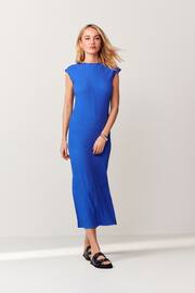 Cobalt Blue Short Sleeve Textured Column Jersey Dress - Image 1 of 7