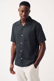 Black Cuban Collar Linen Blend Short Sleeve Shirt - Image 1 of 6