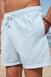 Blue and White Seersucker Striped Premium Swim Shorts - Image 1 of 11