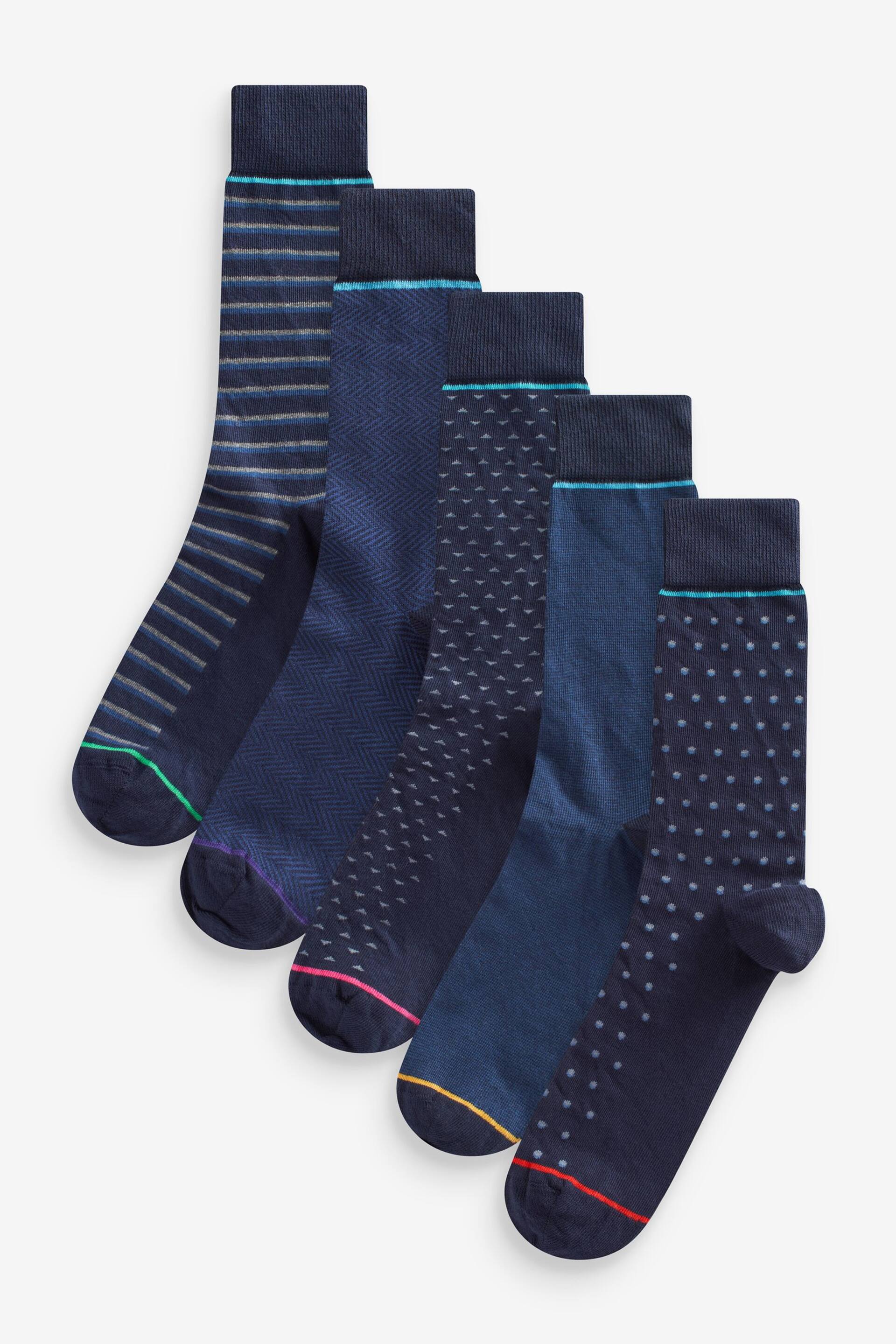 Navy Pattern Smart Socks 5 Pack - Image 1 of 7