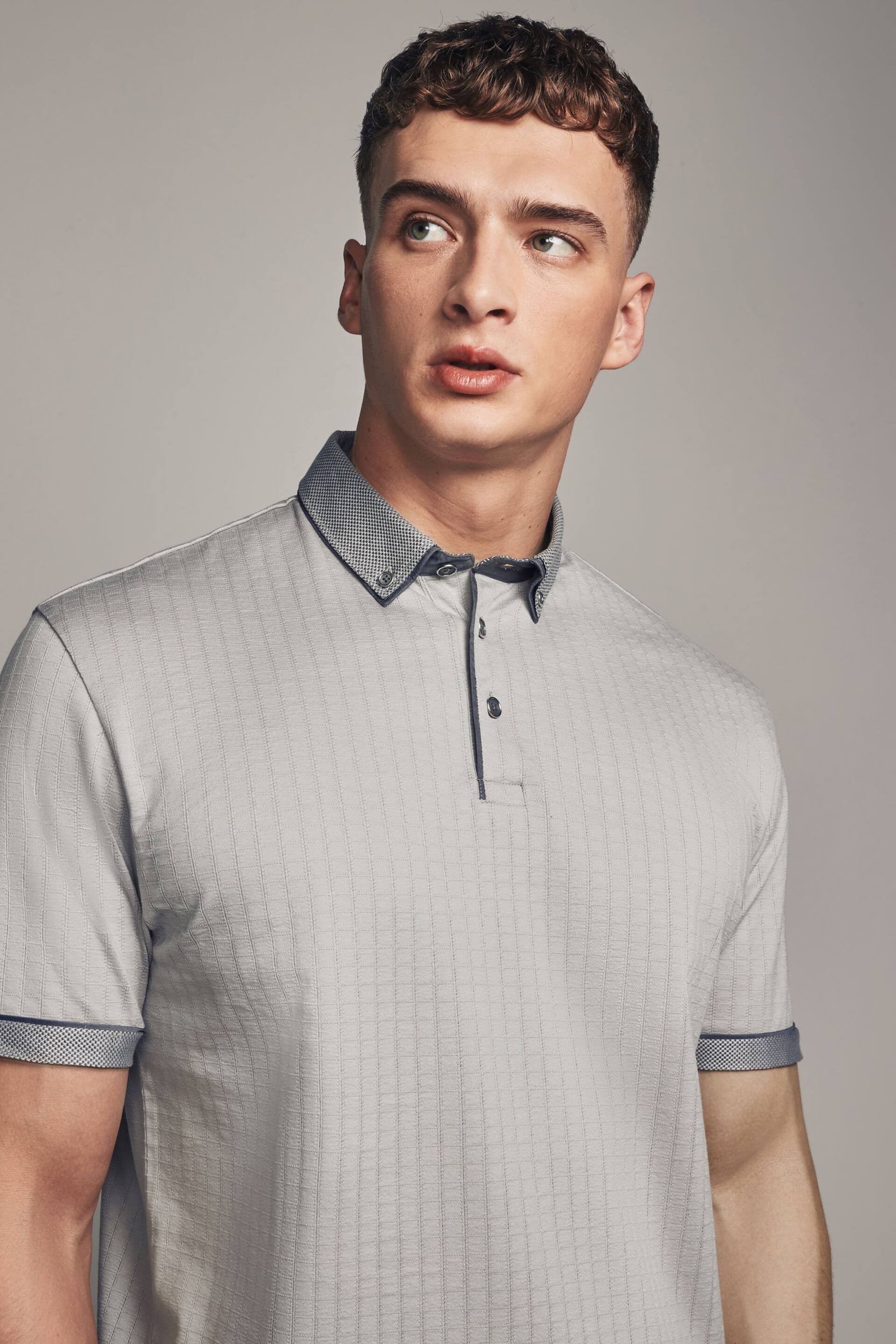 Grey Smart Collar Polo Shirt - Image 1 of 10