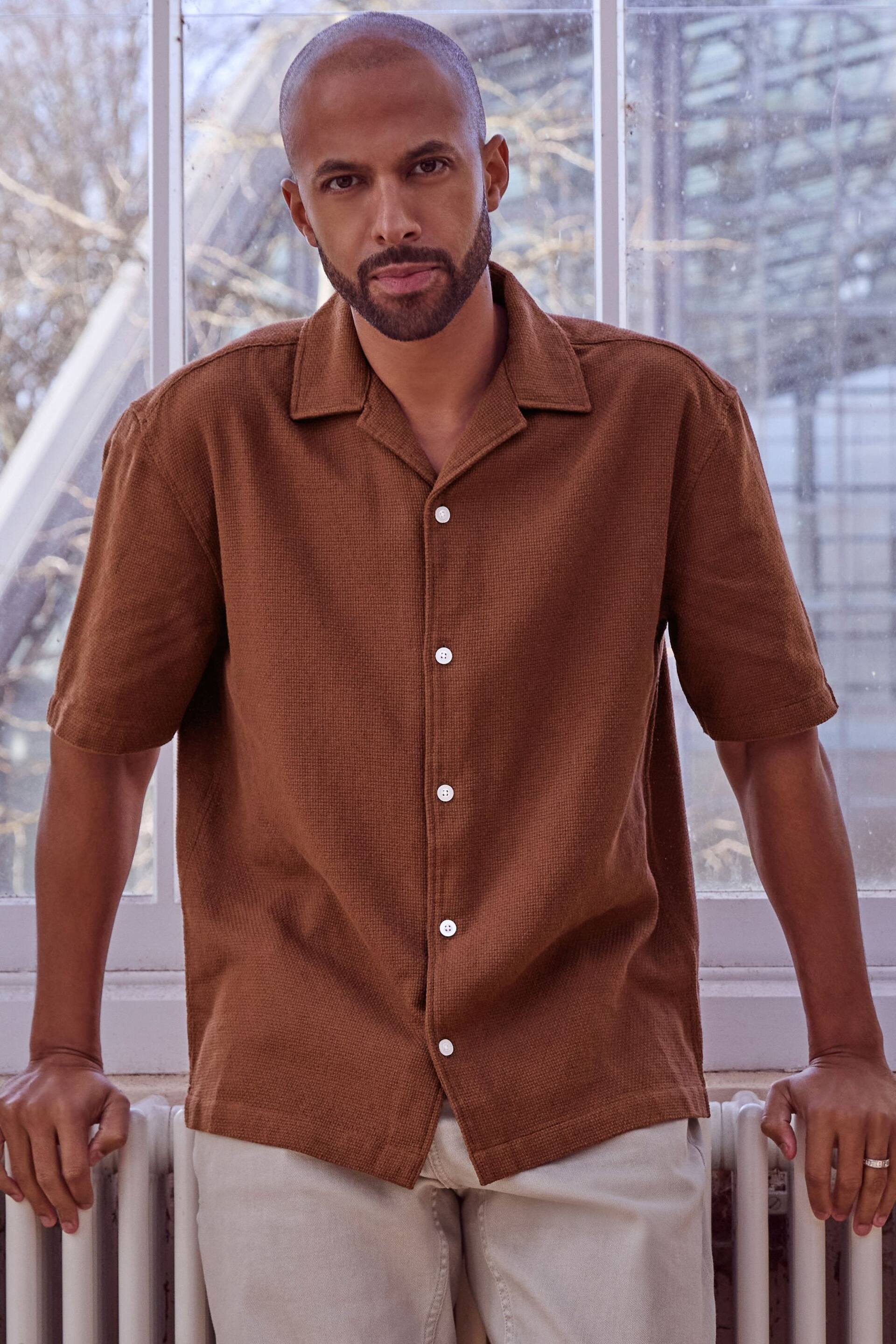 Brown Textured Short Sleeve Cuban Collar Shirt - Image 1 of 7
