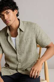 Green Standard Collar Linen Blend Short Sleeve Shirt - Image 1 of 8