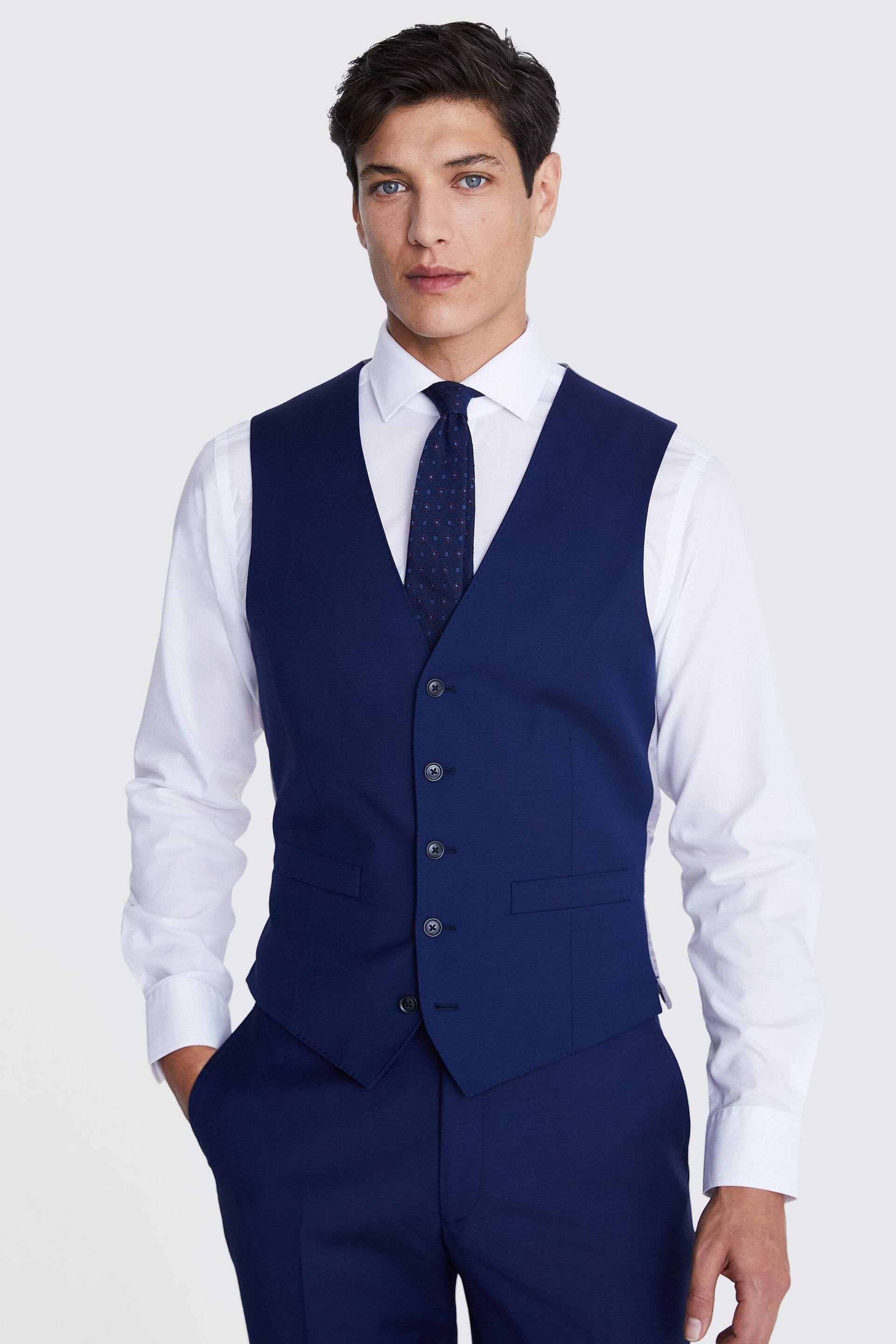 MOSS Tailored Fit Navy Twill Suit Waistcoat - Image 1 of 3