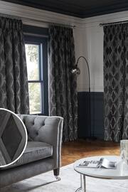 Charcoal Grey Next Collection Luxe Heavyweight Geometric Cut Velvet Pencil Pleat Lined Curtains - Image 1 of 4