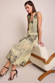 Brown Scenic Print Linen Blend V-Neck Midi Dress - Image 1 of 7