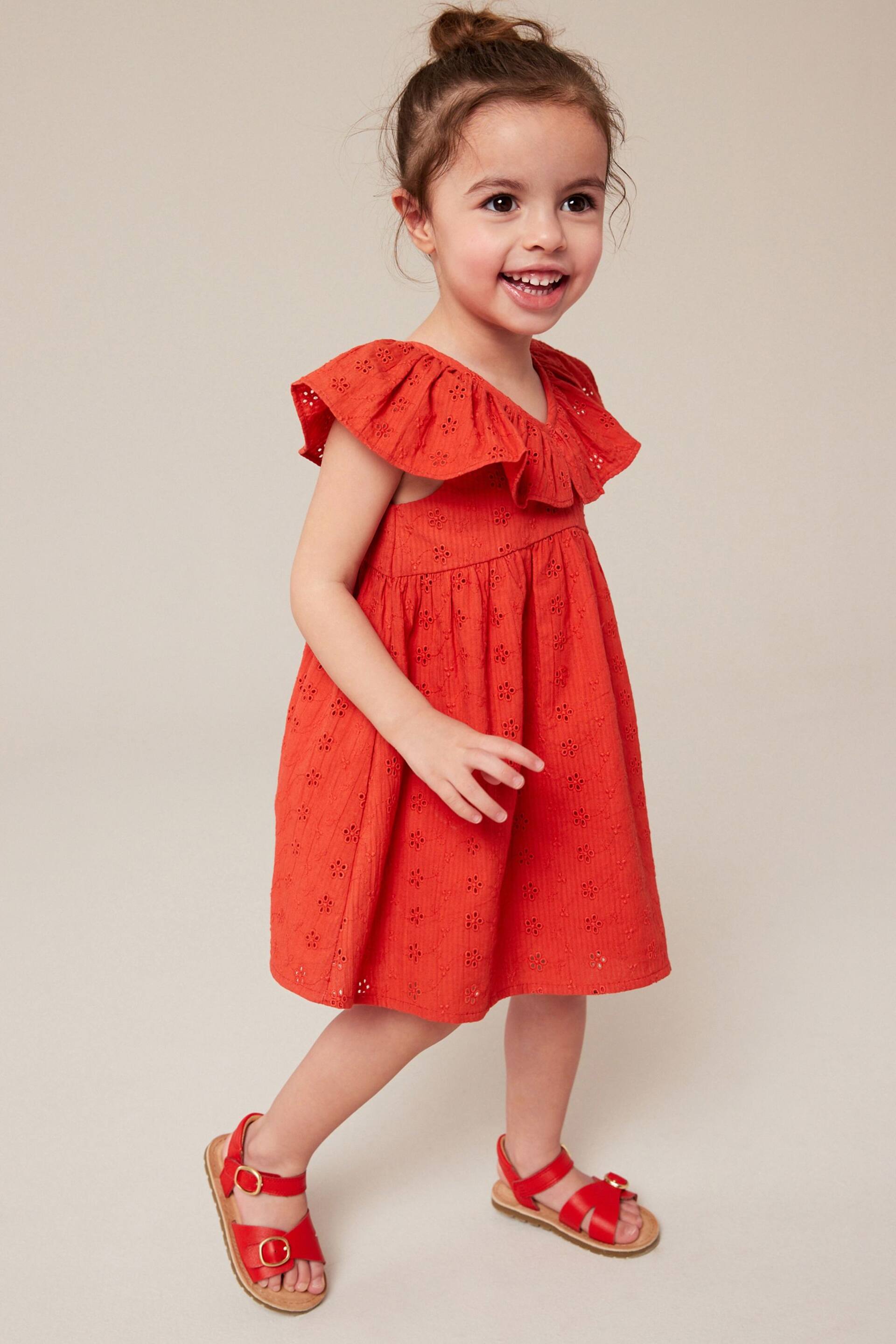 Red Cotton Broderie Dress (3mths-8yrs) - Image 1 of 6