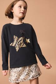 Black Sequin Star Long Sleeve T-Shirt (3-16yrs) - Image 1 of 7