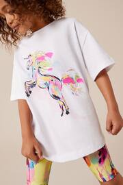 Ecru White Rainbow Unicorn Oversized T-Shirt and Cycle Shorts Set (3-16yrs) - Image 1 of 6