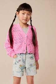 Pink Crochet V-Neck Cardigan (3-16yrs) - Image 1 of 7