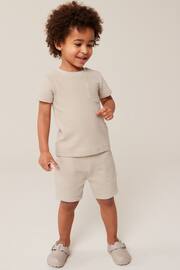 Neutral Textured Jersey Pocket T-Shirt and Shorts Set (3mths-7yrs) - Image 1 of 8