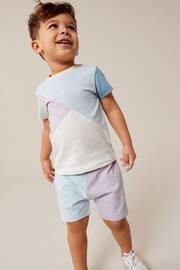 Lilac Purple/Blue Short Sleeve Colourblock T-Shirt and Shorts Set (3mths-7yrs) - Image 1 of 8