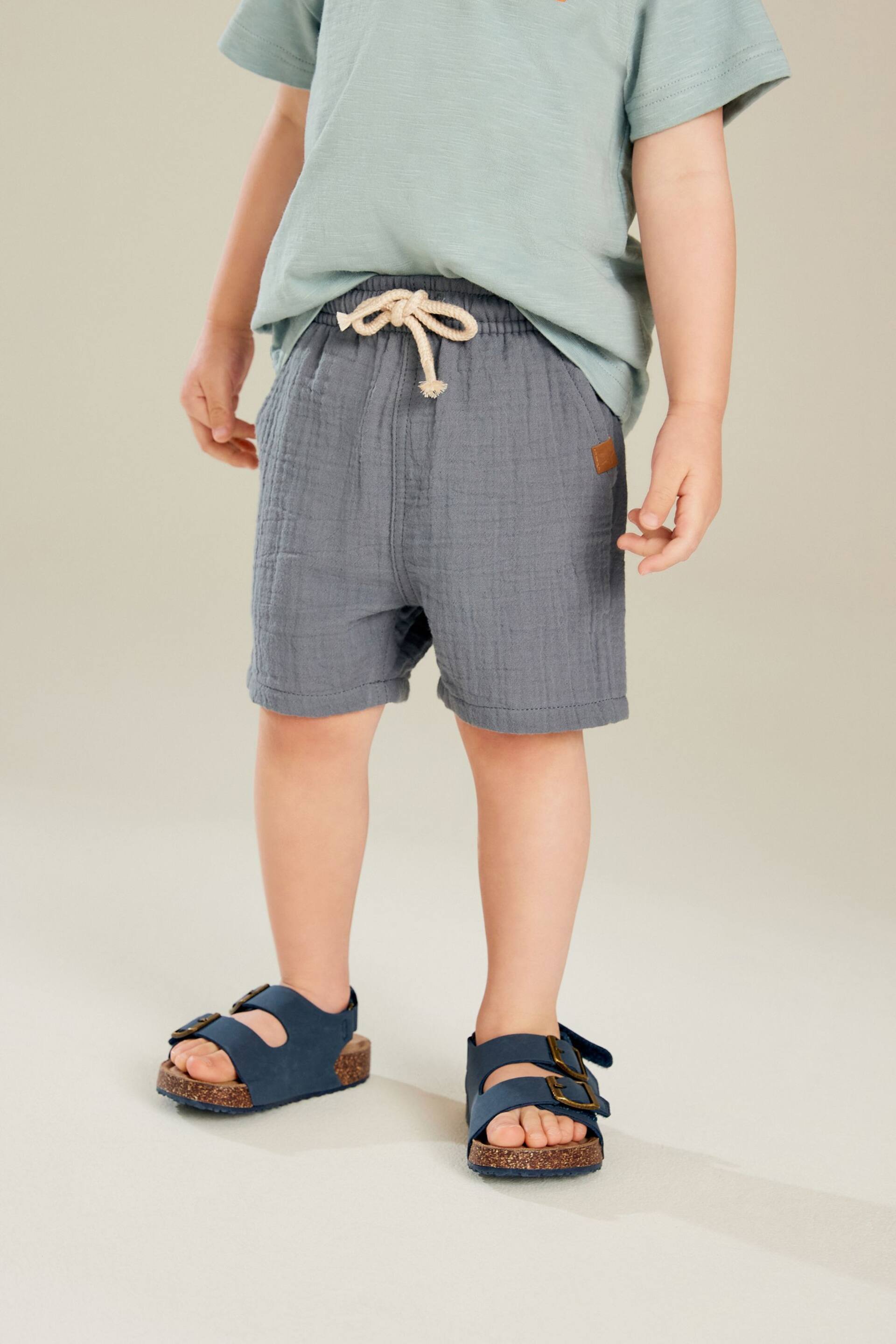 Blue Soft Textured Cotton Shorts (3mths-7yrs) - Image 1 of 7