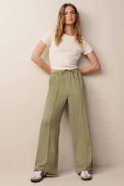 Khaki Green Drawstring Tencel Wide Leg Trousers - Image 1 of 7