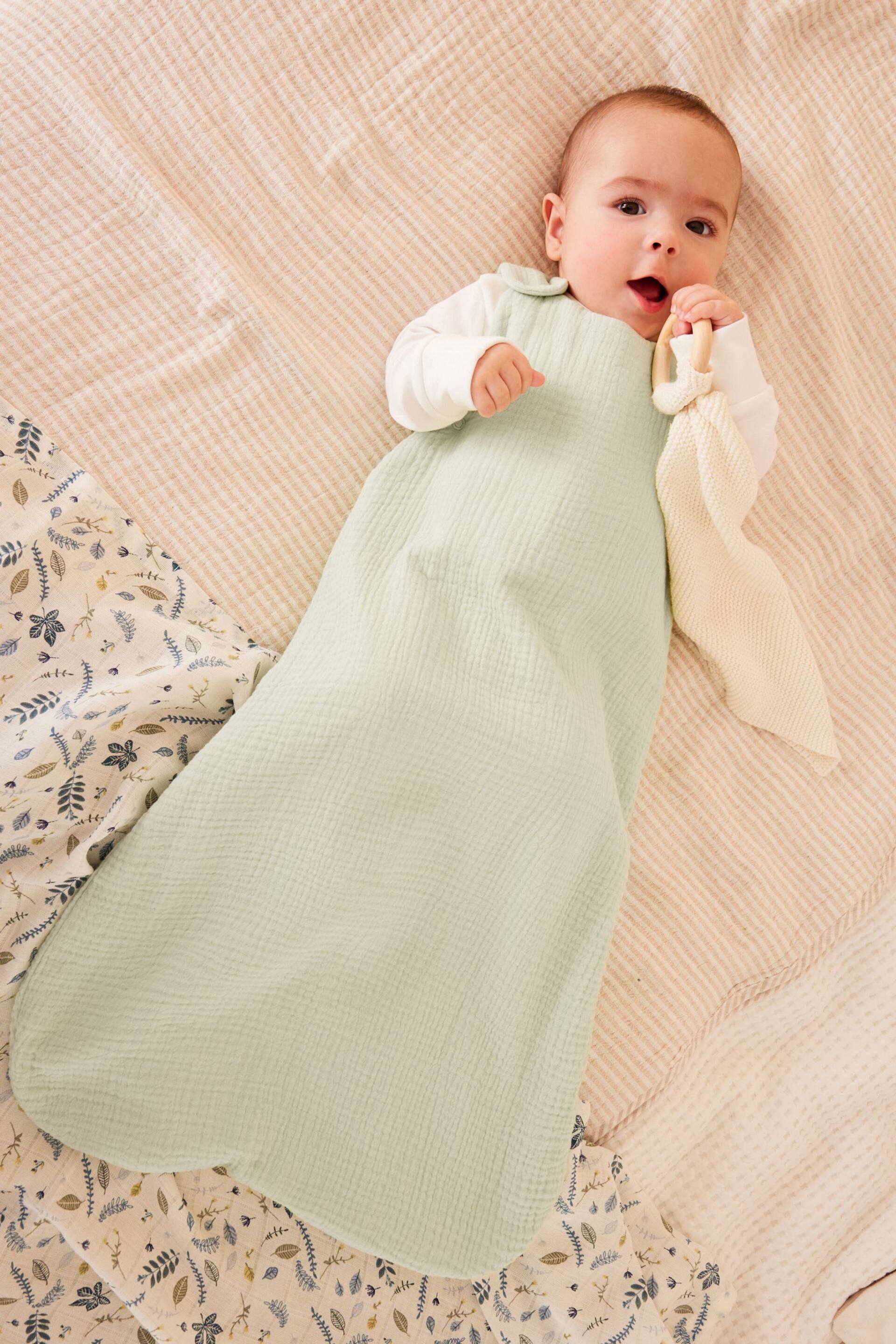 Green Muslin 1 Tog  Baby 100% Cotton Sleep Bag - Image 1 of 6