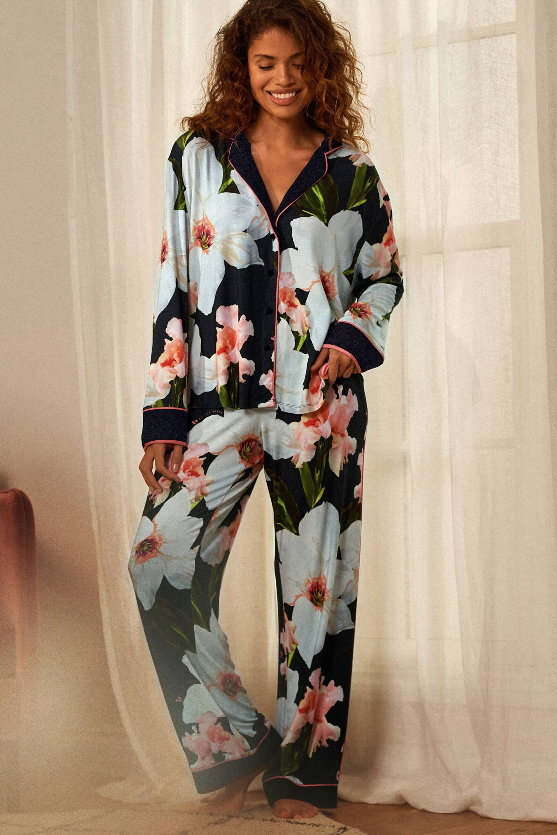 B by Ted Baker Charcoal Grey Jersey Viscose Button Through Pyjama Set - Image 1 of 11