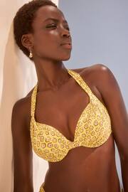 Lime Green Foil Woodblock Padded Shaping Wired Halter Bikini Top - Image 1 of 7