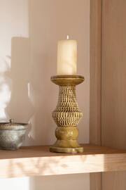 Yellow Embossed Ceramic Pillar Candle Holder - Image 1 of 3