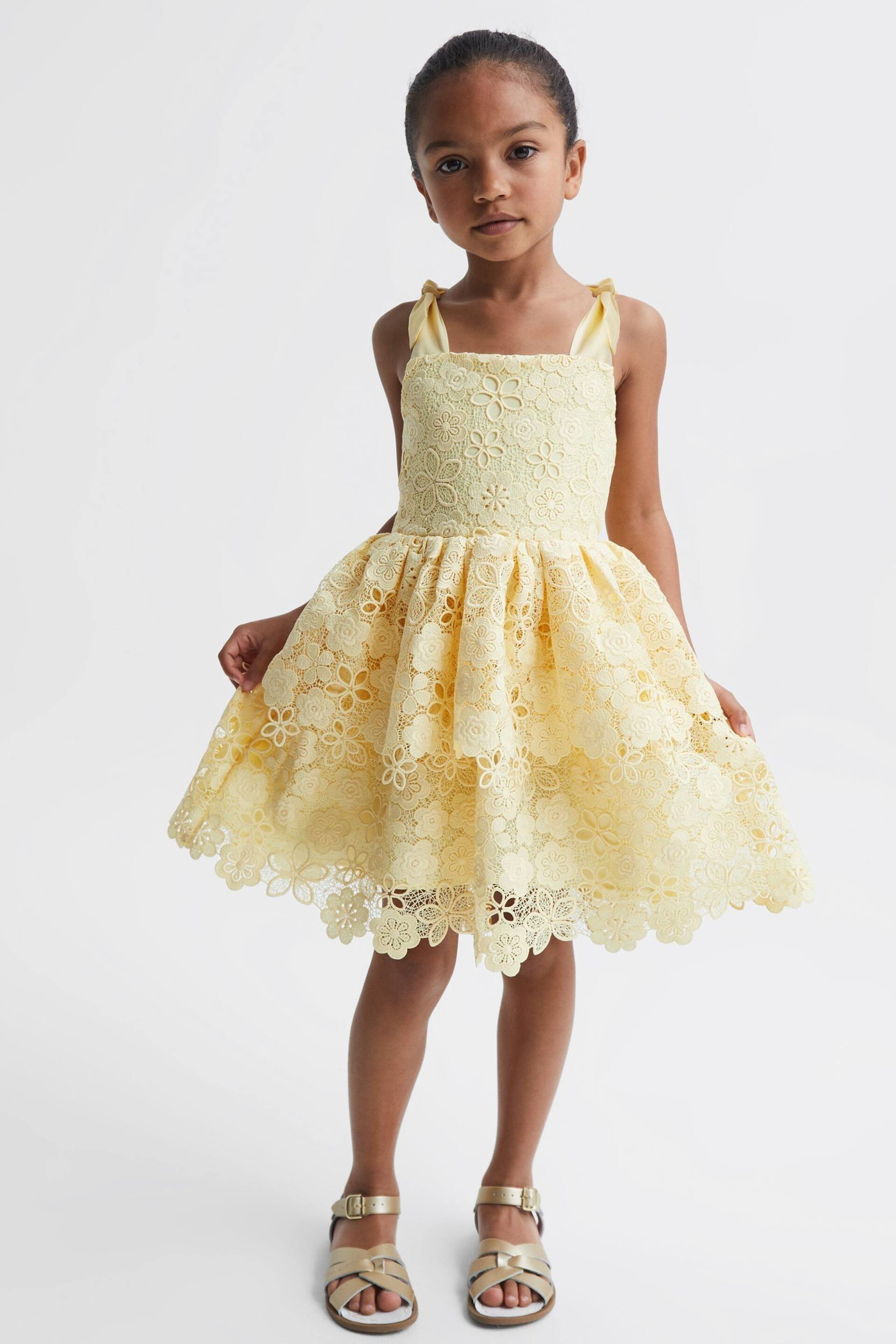 Reiss Lemon Bethany Senior Bow Strap Lace Dress - Image 1 of 6