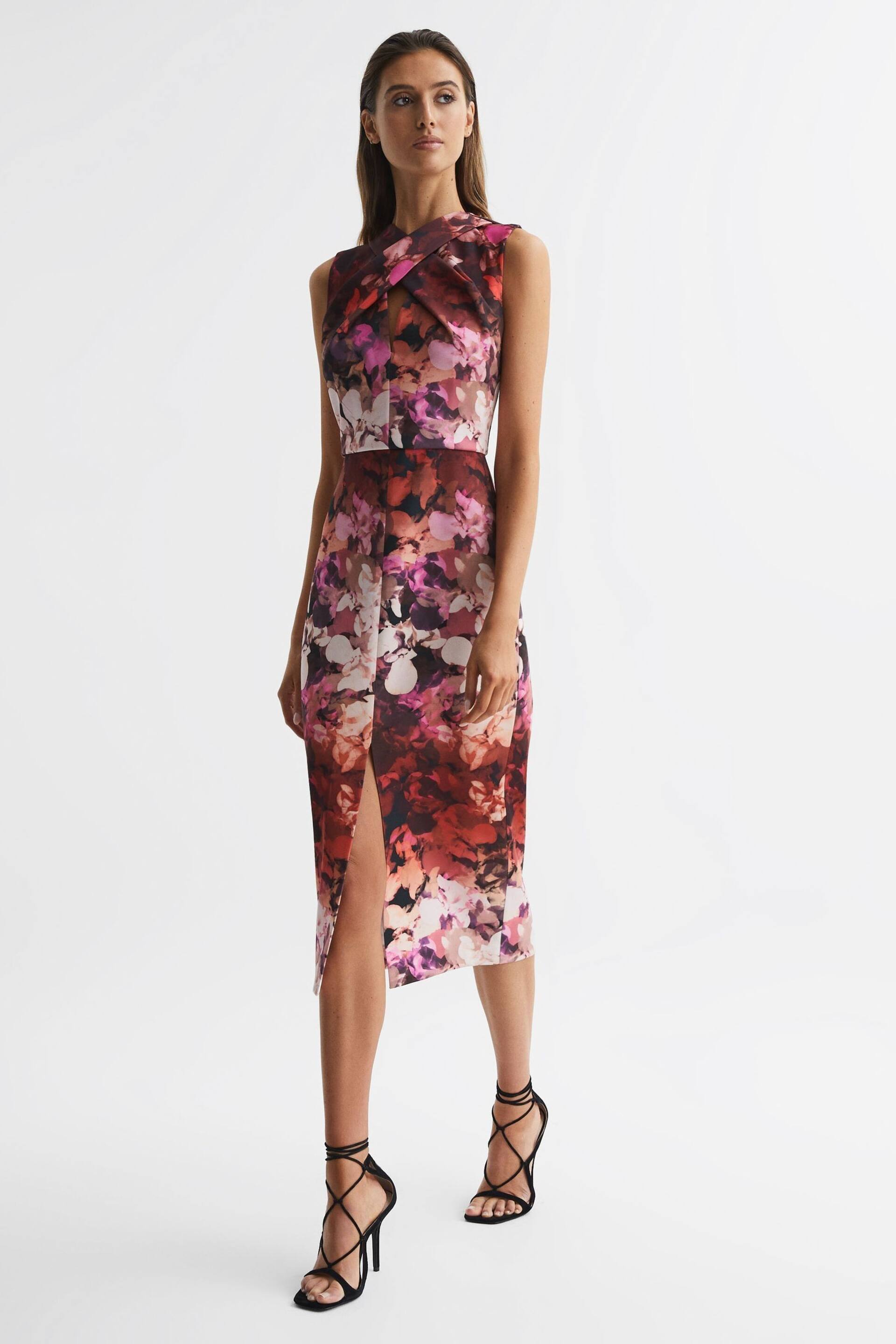Reiss Berry Vega Floral Printed Bodycon Midi Dress - Image 1 of 6
