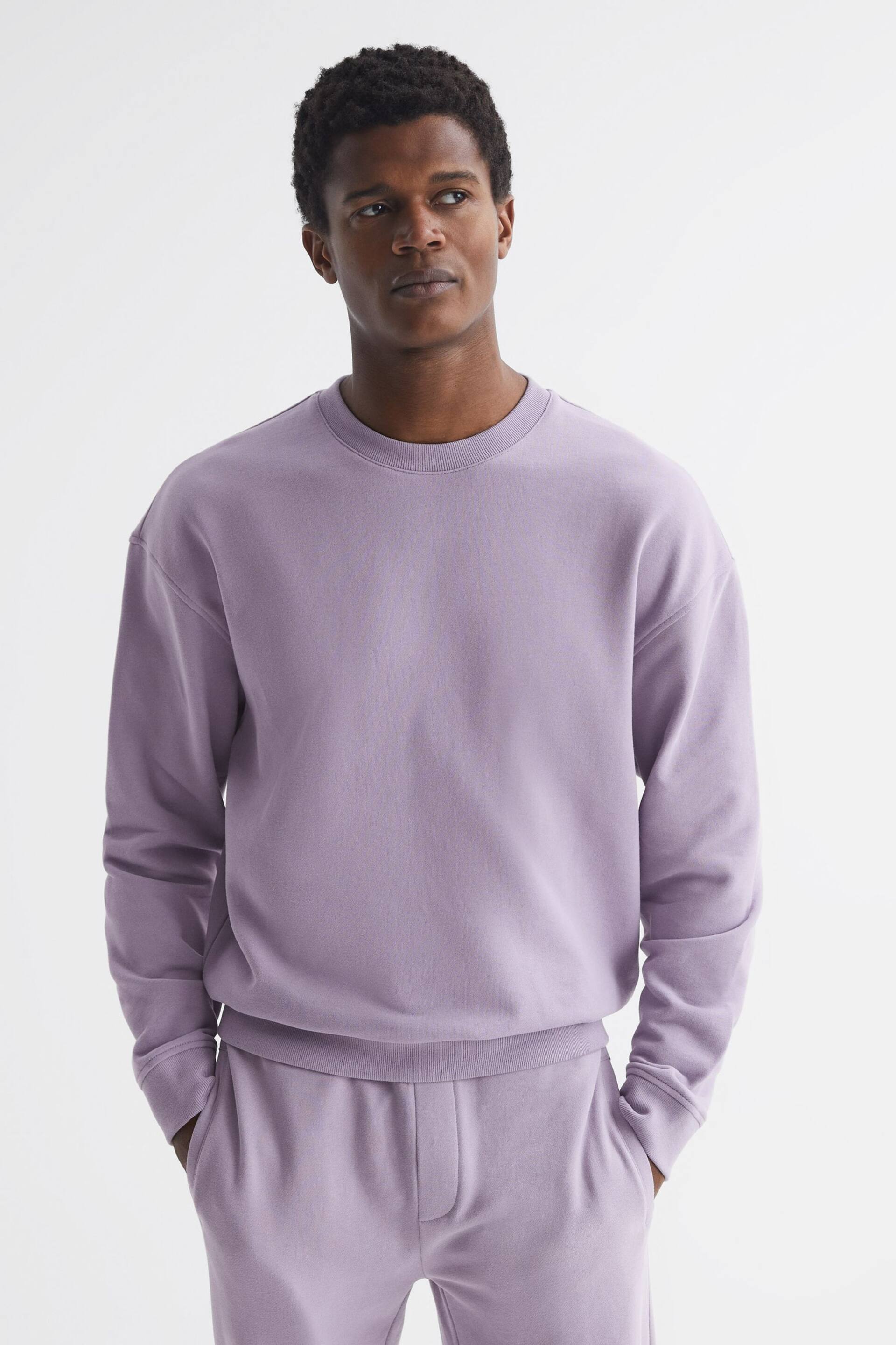 Reiss Lilac Alistar Oversized Garment Dye Sweatshirt - Image 1 of 5