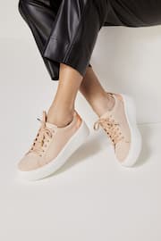 Nude Lace Up Signature Forever Comfort® Leather Chunky Wedges Platform Trainers - Image 1 of 7