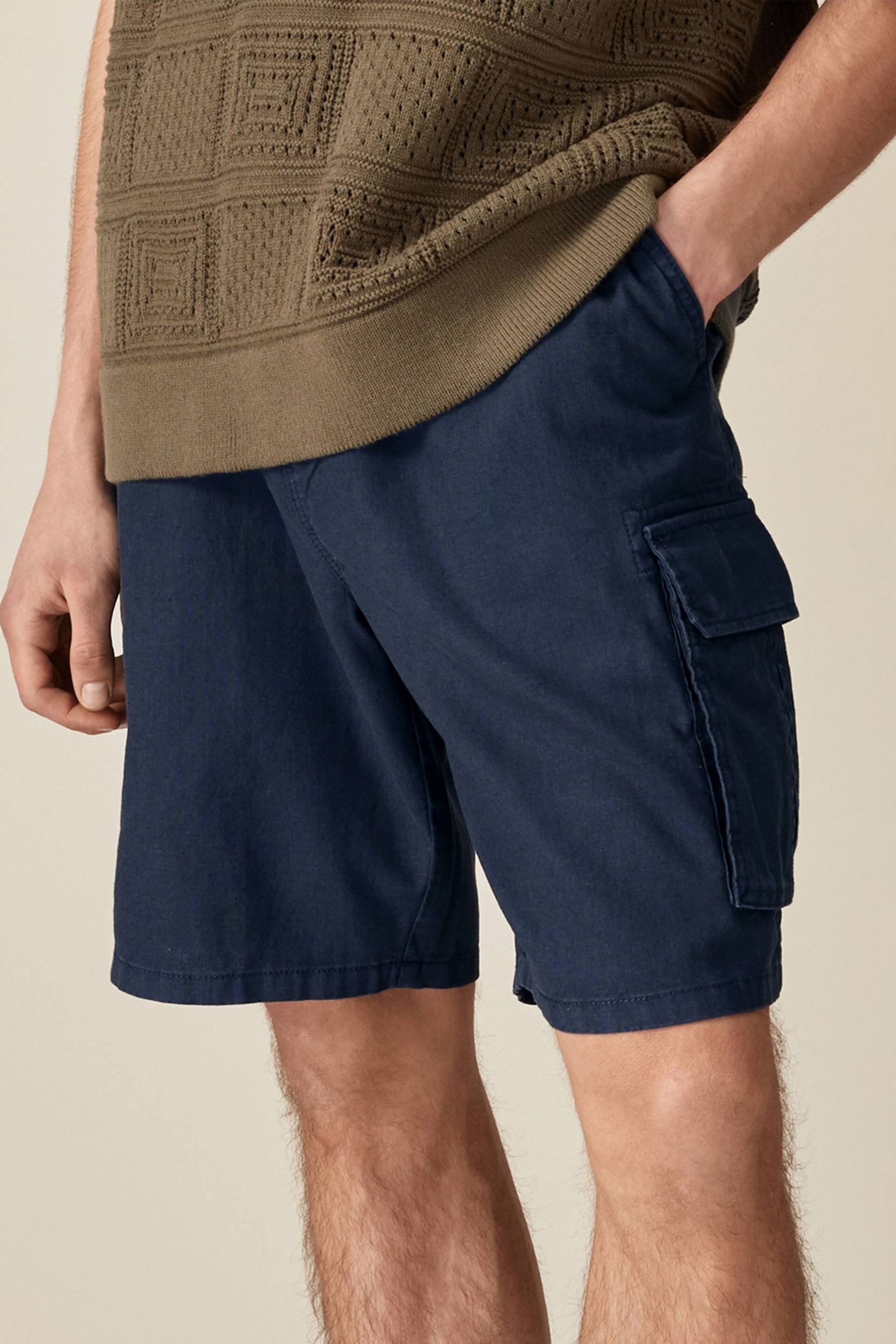 Navy Cotton Linen Cargo Shorts - Image 1 of 9